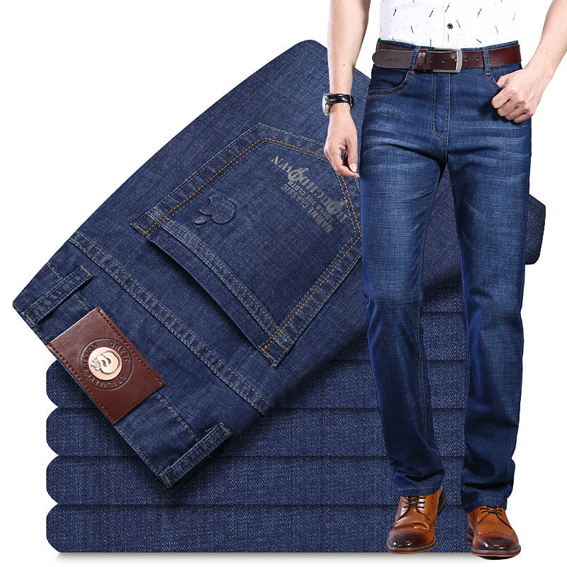Men's Loose Fit Denim Pants Summer High Waist Brown Belt